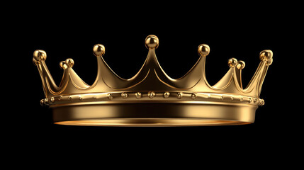 shiny golden crown with intricate details and polished finish, symbolizing royalty and luxury. This elegant piece stands out against black background, evoking sense of grandeur and prestige