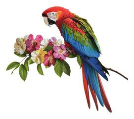 Obraz premium PNG Colorful macaw on bright flowers