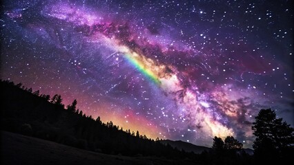 Fototapeta premium Cosmic swirly purple galaxy background with rainbow colored nebula, galaxy, swirl