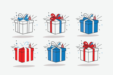 Set of six colorful vector gift box illustrations, easily editable.