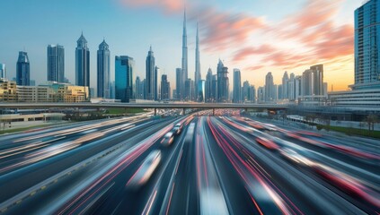 Fototapeta premium Dubai Skyline with Traffic