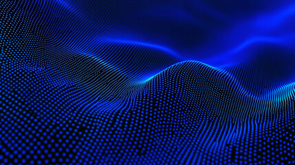 Abstract blue wave pattern with glowing dots creating a digital landscape effect in the background