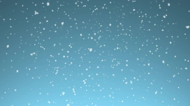 Light blue snowy winter background. Glowing holiday snowfall wallpaper. Seamless looping animation.