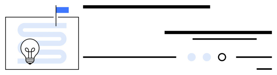 Light bulb on a paper pinned with a blue flag, symbols of innovative ideas and progress tracking. Ideal for project management, idea development, innovation, progress tracking, goal setting, business