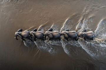 Fototapeta premium Majestic Elephants Swimming Together in Serene Waters