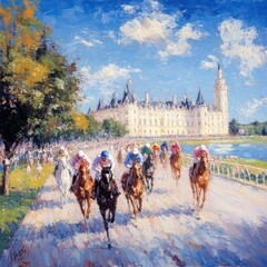Obraz premium Horse Racing at Chantilly Castle Hippodrome in France