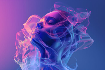 Obraz premium Abstract woman head with the texture of swirling smooth smoke in vibrant color. Creating Dreamlike and Ethereal Effect.