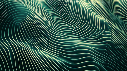 Obraz premium Fluid green waves creating an abstract pattern with light and shadow effects in the background