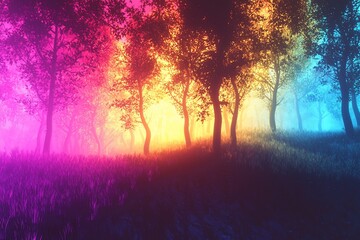 Obraz premium Vibrant Forest at Dusk: A Kaleidoscope of Colors