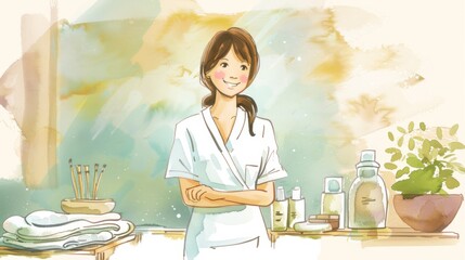 Cartoon Massage Therapist in Relaxing Spa Environment