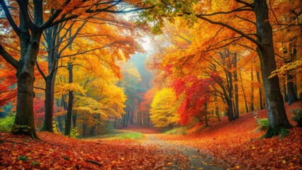 Obraz premium Beautiful autumn forest landscape with colorful leaves and trees , autumn, forest, landscape, background,nature, trees, leaves