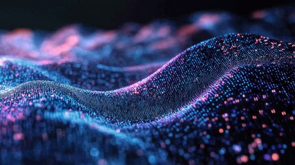 Abstract wave of binary code flowing through space