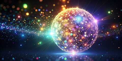 Colorful sphere shape particles with light shine and beams, Colorful, Sphere, Particles, Light, Shine, Beams