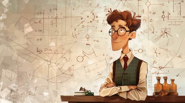 Cartoon Mathematician with Science Background