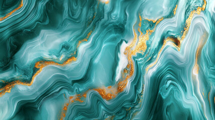 Obraz premium Colorful abstract marble texture featuring turquoise and gold patterns in wavy lines