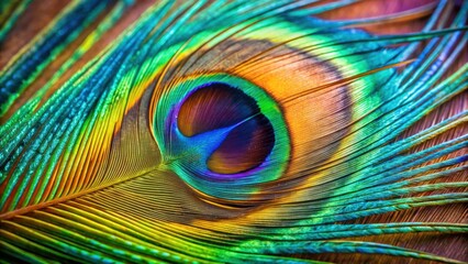 Obraz premium Close up of a vibrant peacock feather , Peacock, feather, detailed, close up, colorful, iridescent, vibrant, exotic, bird