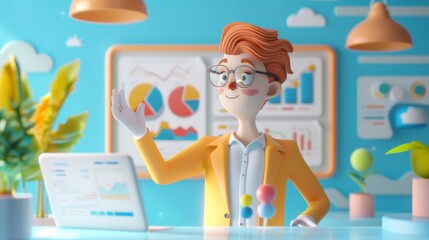 Bright 3D Minimalist Cartoon Market Scene