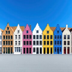 Fototapeta premium Colorful Stepped Gables Panorama at Bruges Markt Square, Belgium - Web Banner