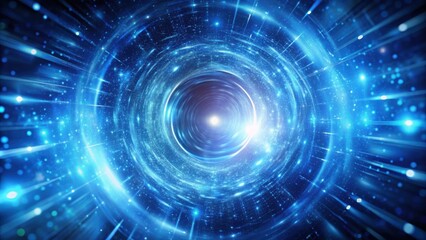 Fototapeta premium Abstract blue energy tunnel with flying particles and light rays , abstract, blue, background, tunnel, energy