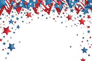 Obraz premium 4th of July, Independence day - greeting design with USA patriotic colors firework burst rays. july, freedom, red, flag, patriotism, illustration, day, blue, design, background, event, poster,