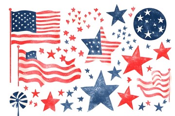 Obraz premium 4th of July, Independence day - greeting design with USA patriotic colors firework burst rays. july, freedom, red, flag, patriotism, illustration, day, blue, design, background, event, poster,