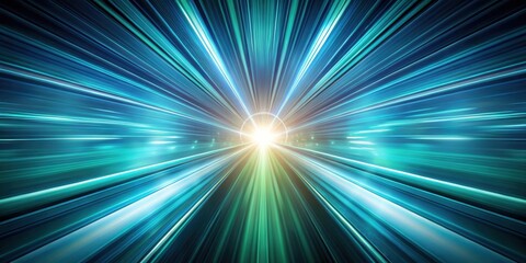 Fototapeta premium Abstract tunnel with dynamic speed light and starburst background in shades of blue and green , technology, futuristic