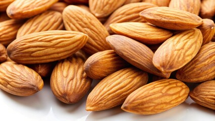 Fototapeta premium Close up view of macro almonds background, almonds, prunus amygdalus, nuts, healthy, food, close up, macro, natural, organic