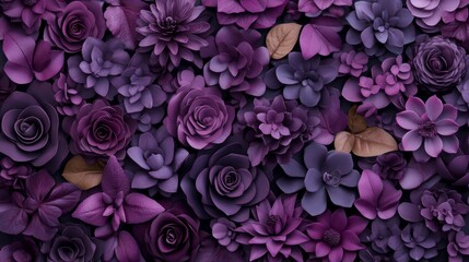 A vibrant display of purple flowers cascading against a textured wall, intertwined with lush green leaves, creating a striking and lively atmosphere.