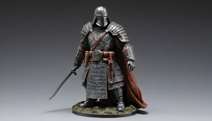 Fototapeta premium medieval knight in armor with sword on dark background