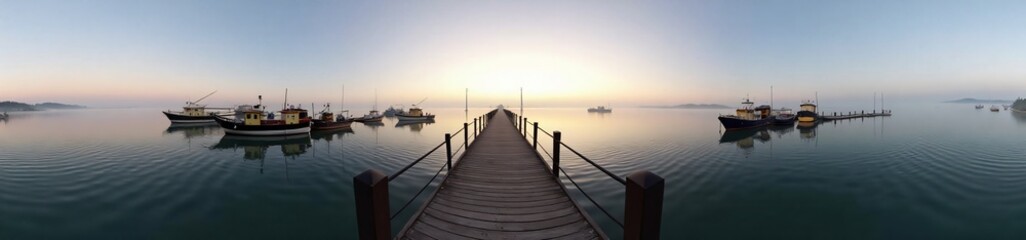 Fototapeta premium 360 degree photo, Fishing Pier at Dawn, A 360-degree view