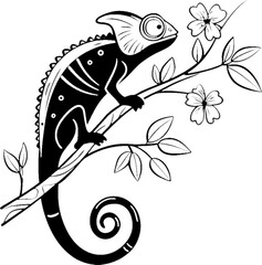 Adorable black stencil chameleon clipart for festive holiday and winter designs.