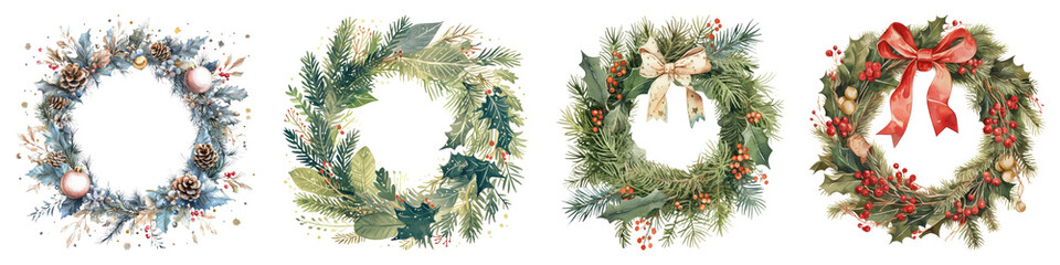 Christmas wreath watercolor png cut out element set