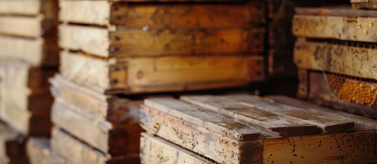 Closeup of Wooden Bee Hives