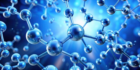 Abstract hydrogen molecules on blue background, representing clean energy or chemistry concept, hydrogen