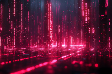 3D Abstract Background - Neon Cityscape, Data Stream, Cyberpunk
