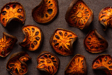 Dried sliced ​​bael fruit for making healthy herbal drink