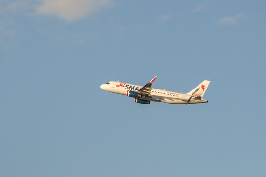 Airbus A320-232 of Jet Smart Airline with a picture of a Red-crested cardinal, seen in Buenos Aires, Argentina