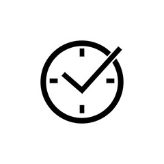 Check mark on clock, vector flat black simple illustration for web and app..eps