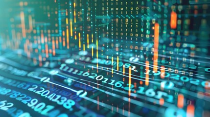 Abstract money growth with digital binary codes forming a rising chart