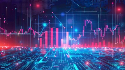 Conceptual savings chart with futuristic tech elements and blue hues
