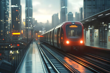 Fototapeta premium 3D Illustration City Train Station Dusk Urban Transit