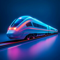 Naklejka premium 3D Illustration - Futuristic High-Speed Train in Neon Lights