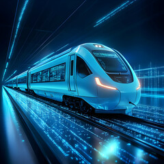 Naklejka premium 3D Illustration Futuristic High-Speed Train Technology Data Stream