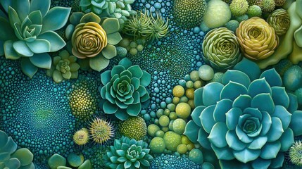 Succulents in a Blue and Green Garden