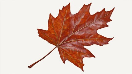 Single Autumn Leaf Against a White Background