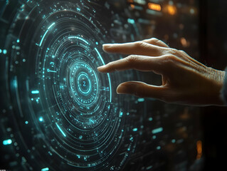 3D Illustration - Hand Interacting with Futuristic Digital Interface