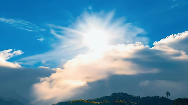 4K cinemagraph video capturing bright sun rays shining cumulus clouds beautiful sunny day peaceful energy nature