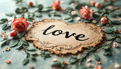 wooden letters spell love on a vibrant Background