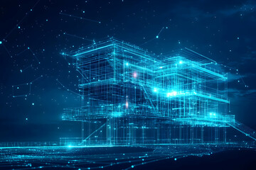 3D Illustration, Abstract Architecture, Blueprint, Digital Building