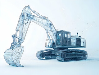 3D Illustration Excavator, blueprint, engineering, construction, technology